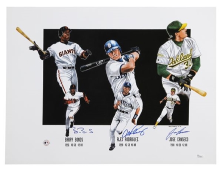 Barry Bonds, Alex Rodriguez, and Jose Canseco Signed 40/40 Club Lithograph
